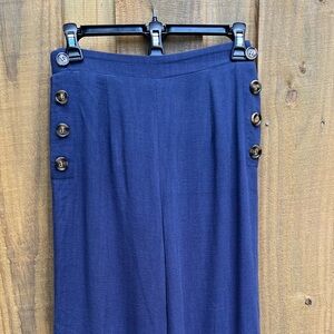 Sugar Lips Women’s Heron Linen Wide Leg Elastic Back Waist Pants Blue SZ XS